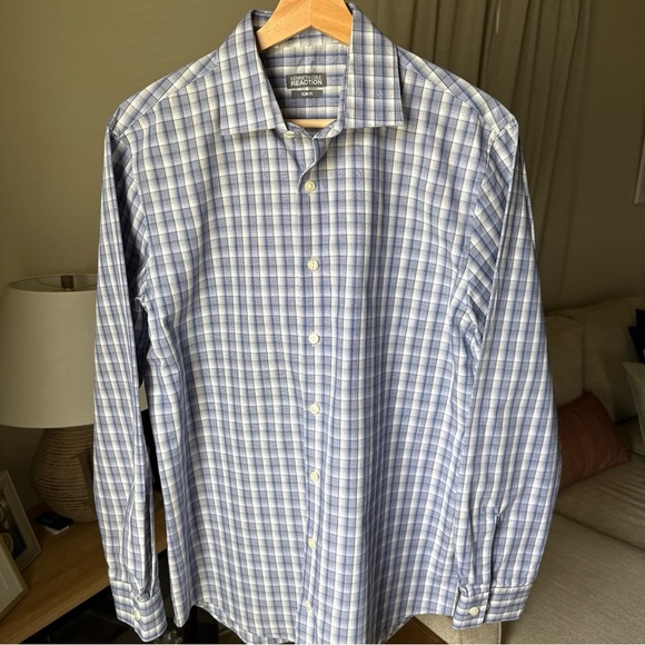 Kenneth Cole Reaction Men’s L/S Slim Fit Blue Plaid Button Down Size 15.5, 32/33 - Picture 2 of 9